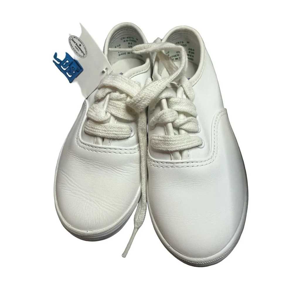 Vintage‎ Keds 9 1/2 M  Kids white leather Champion shoes sneakers.